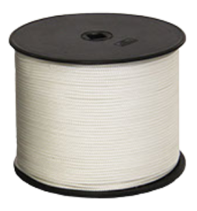 Thin round braided cord in white, made from high-tenacity polyester. Commonly used in vertical blinds and window shade systems for smooth, durable operation.