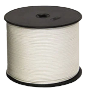 Thin round braided cord in white, made from high-tenacity polyester. Commonly used in vertical blinds and window shade systems for smooth, durable operation.