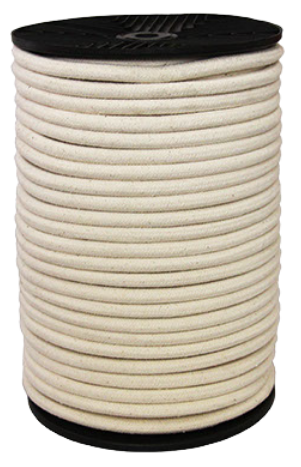Firm round braided rope made from natural cotton yarn. Ideal for upholstery, handicrafts, camping, and general-purpose load securing. Knots well and offers a soft, traditional finish.