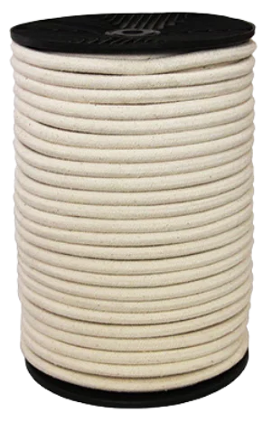 Soft round braided rope made from natural cotton yarn with a synthetic or natural fibre core. Lighter and more flexible than standard sash cord, ideal for upholstery, toys, and decorative crafts.