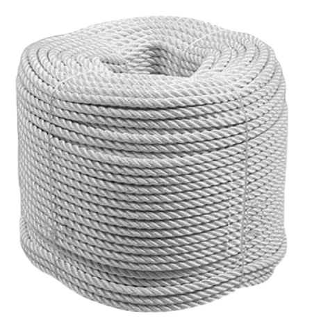 A thick white cricket boundary rope laid along the edge of a sports field. Made from durable synthetic fibers, this rope is designed to mark the perimeter of cricket grounds. It features a twisted construction for strength and visibility, and is commonly used in professional and amateur matches to define field boundaries.