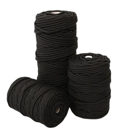 Firm round braided cord made from high-tenacity polypropylene multifilament yarn. Commonly used for tensioning musical drums, but also suitable for general-purpose applications where durable, soil-resistant rope is needed.