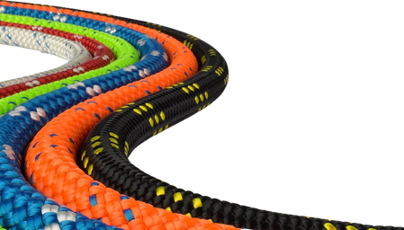 A vibrant dynamic rope coiled for display, featuring a kernmantle construction with a nylon core and braided sheath. Designed for climbing, fall arrest, and lead protection, this rope offers controlled stretch to absorb impact forces. CE-certified and ideal for sport climbing, mountaineering, and rope rescue scenarios.