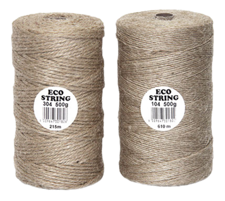 Twisted eco string made from 100% natural fibres with a rustic texture and earthy tone - commonly used in stationery, packaging, handicrafts, upholstery, and toys.