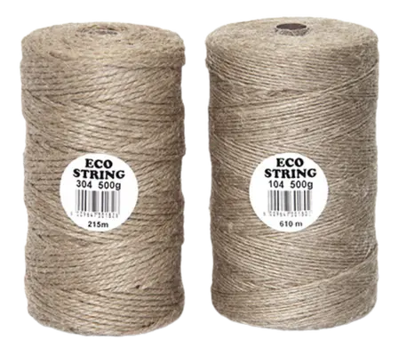 Twisted eco string made from 100% natural fibres with a rustic texture and earthy tone - commonly used in stationery, packaging, handicrafts, upholstery, and toys.