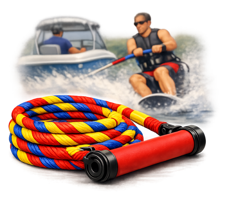 Colour‑mixed floating polyethylene ski rope with braided construction for boating and general utility use