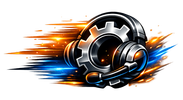 Metallic headset and gear with orange and blue light streaks symbolising responsive technical support and expertise