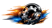 Metallic headset and gear with orange and blue light streaks symbolising responsive technical support and expertise