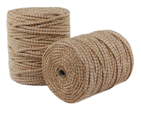 Braided rope made from a natural blend of jute and cotton fibres, with a rustic texture and flexible construction - ideal for bag handles, draw cords, pet toys, and general-purpose binding. Available in flat or round braid.