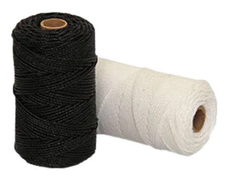 Thin twisted cord made from synthetic polyethylene fibre, measuring 1.5mm in diameter. Commonly used for shadecloth repairs, fine sports nets, handicrafts, and general-purpose applications requiring lightweight, abrasion-resistant twine.