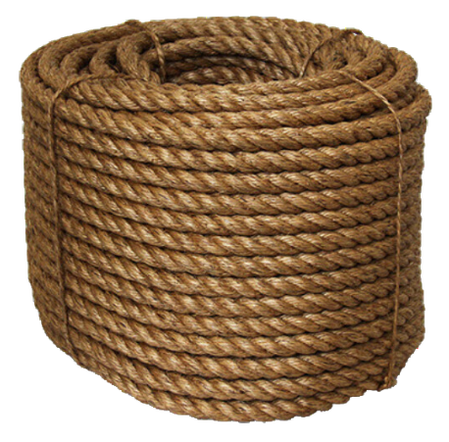 A thick, tan-colored Manila rope made from natural abacá fibres, featuring a traditional 3-strand twisted construction. Commonly used for marine applications, landscaping, and rustic décor, this rope offers excellent grip, weather resistance, and a classic natural look.