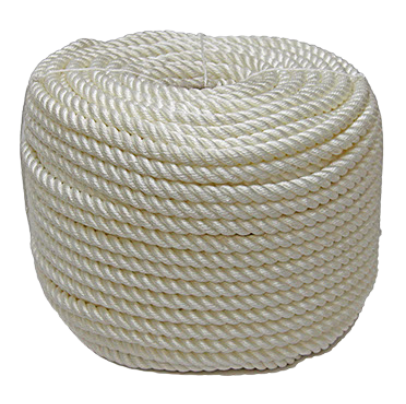 A white nylon rope with a smooth braided or twisted construction, designed for heavy-duty applications such as towing, lifting, and anchoring. Made from durable synthetic fibres, this rope offers high tensile strength, excellent shock absorption, and resistance to abrasion and UV exposure. Ideal for industrial, marine, and outdoor environments.