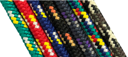 Round braided rope made from high-tenacity polypropylene multifilament yarn, shown in assorted bright colours - floats on water and is ideal for camping, boating, jungle gyms, and general-purpose outdoor use.