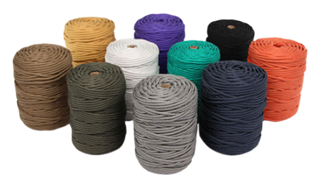 Round braided rope made from 100% polypropylene multifilament yarn, shown in assorted vibrant colours - lightweight and ideal for indoor furniture, pull cords, general-purpose use, and decorative applications.