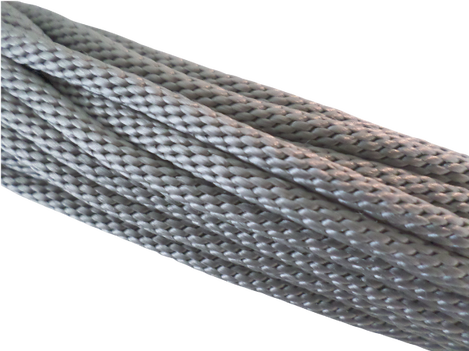 Firm round braid made from high-quality polypropylene multifilament yarn with a silky texture and spiral appearance - popular for jewellery design, indoor furniture, dog leads, and decorative applications. Available in grey and other colours.